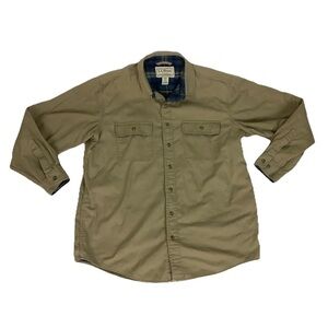 Vintage LL Bean Mens Sz L Flannel Lined Khaki Button Lightweight Jacket Tan